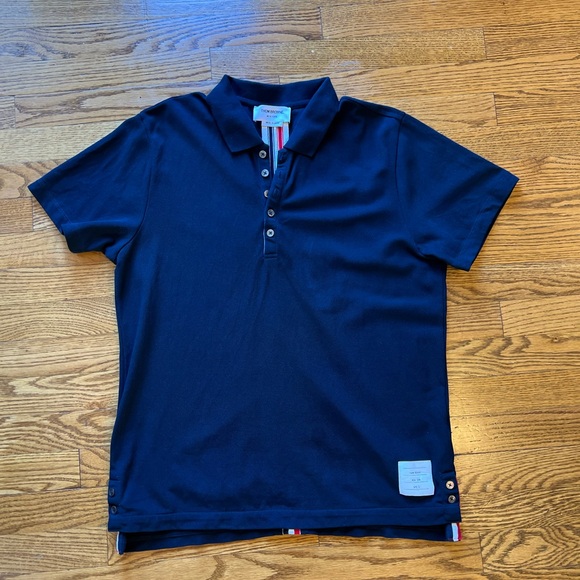 Thom Browne Thom Browne Navy blue polo shirt with tricolour detail main image 1